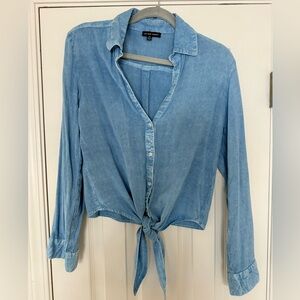 Style Envy Blue Button Down Tie Front Top